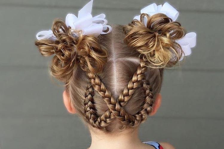 Высокие хвосты с косами сзади - Прически на средние волосы для девочек