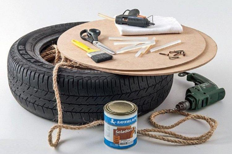 Пуфик из шины своими руками - как сделать