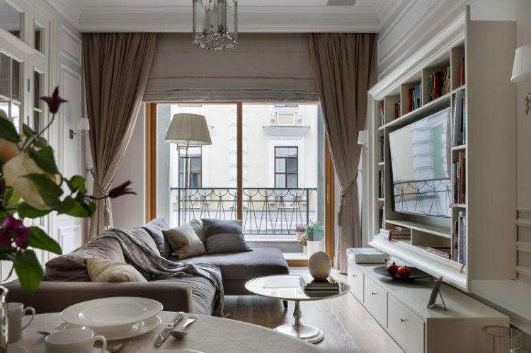 Римские шторы в гостиной (зале) - дизайн интерьера фото