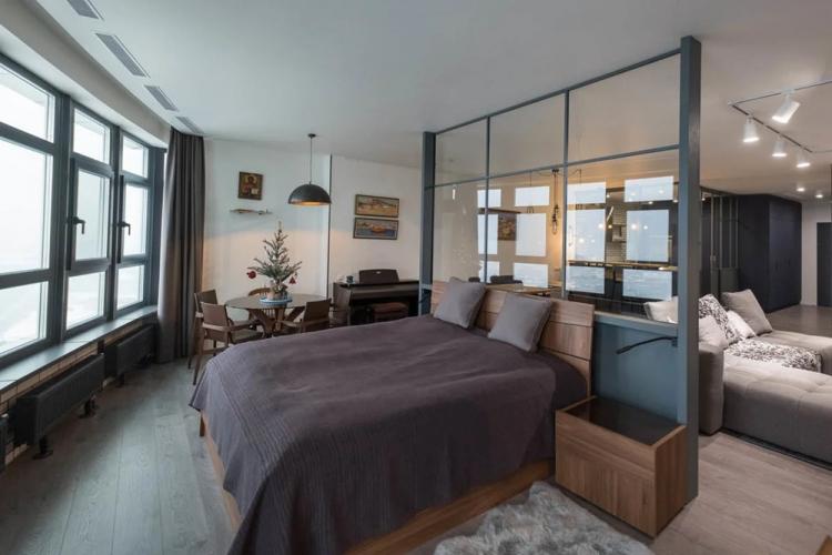 Стеклянные перегородки в спальне - Дизайн интерьера