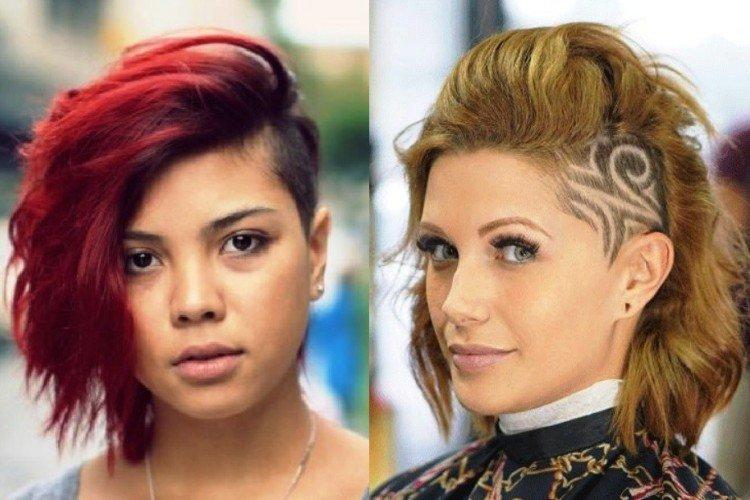 Стрижка каскад с выбритым виском на короткие волосы