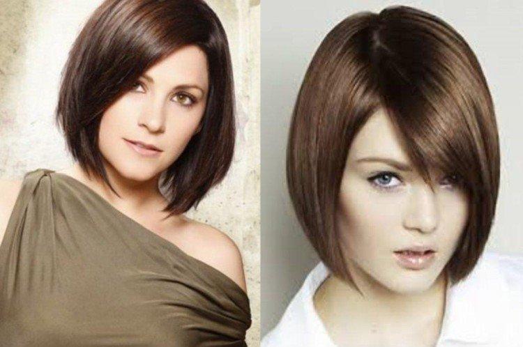 Каре с косой челкой - Стрижки на средние волосы придающие объем