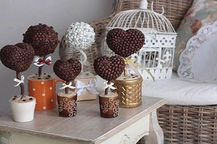 Топиарий из кофейных зерен своими руками - фото и идеи