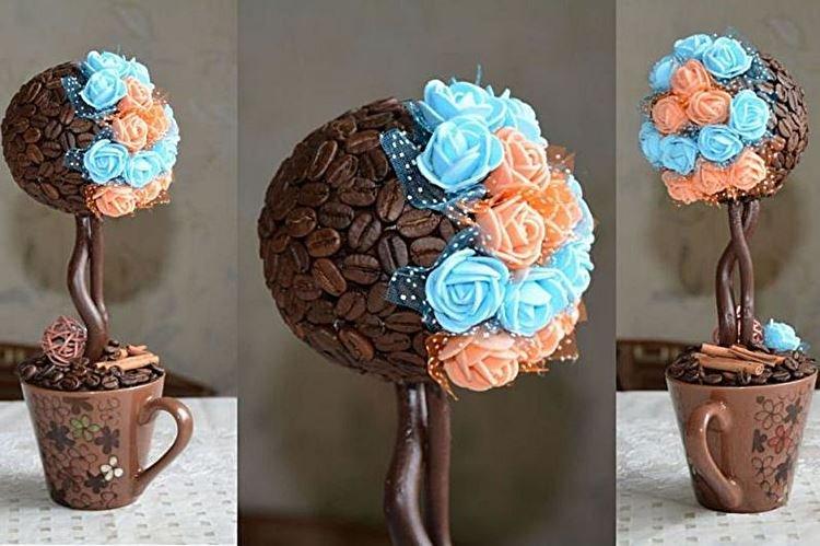 Топиарий из кофейных зерен своими руками - фото и идеи