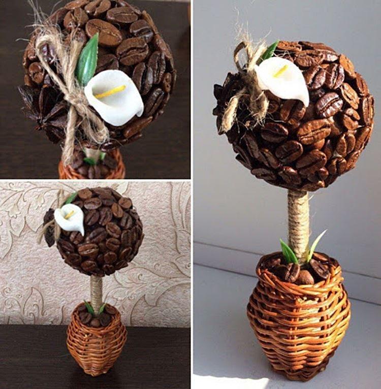 Топиарий из кофейных зерен своими руками - фото и идеи