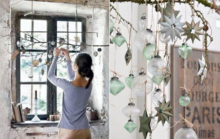 Праздничная ветка - Украшения на окна к Новому году