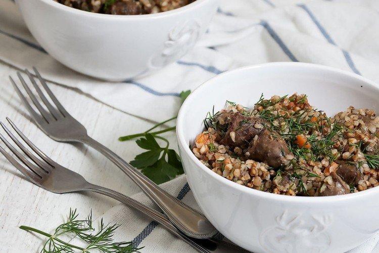 Гречка с куриными сердечками - Вторые блюда на каждый день рецепты