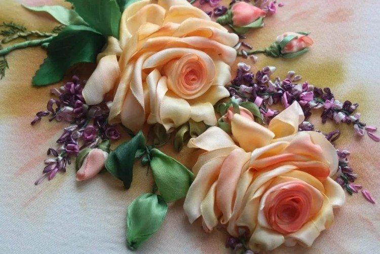 Объемная роза - Вышивка лентами для начинающих пошагово