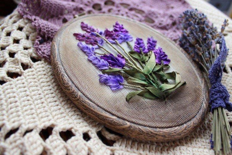 Лаванда - Вышивка лентами для начинающих пошагово