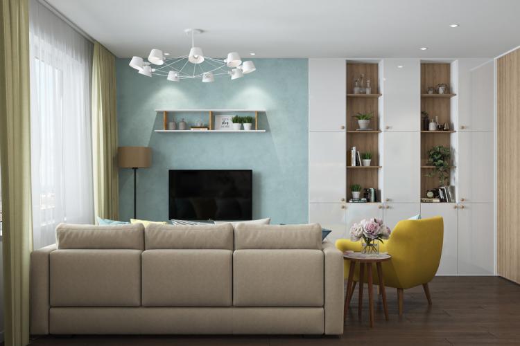 Яркая кухня-гостиная в скандинавском стиле - дизайн интерьера