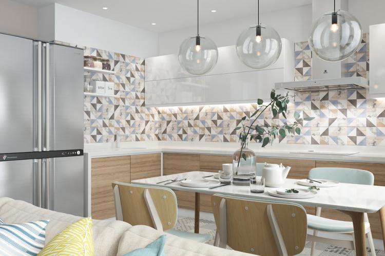 Яркая кухня-гостиная в скандинавском стиле - дизайн интерьера