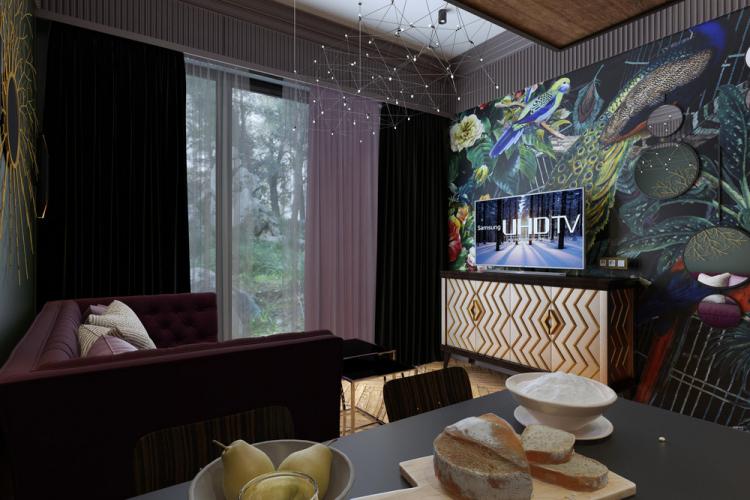 «Зелёный берег»: Дизайн кухни-гостиной