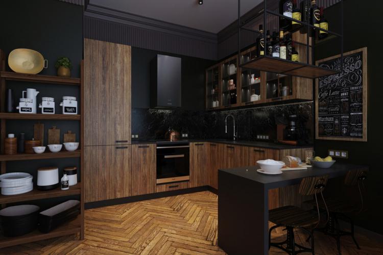 «Зелёный берег»: Дизайн кухни-гостиной