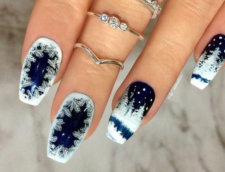 Контрастный зимний маникюр 2020-2021