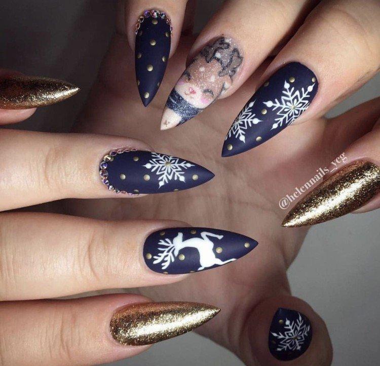 Зимний маникюр на длинные ногти 2020-2021