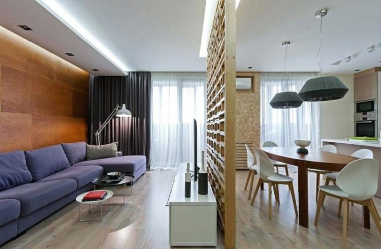 Зонирование кухни и гостиной