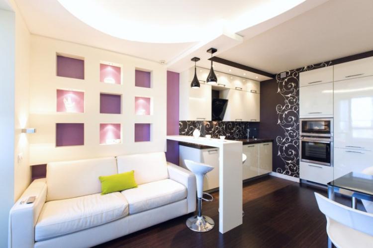 Зонирование кухни и гостиной