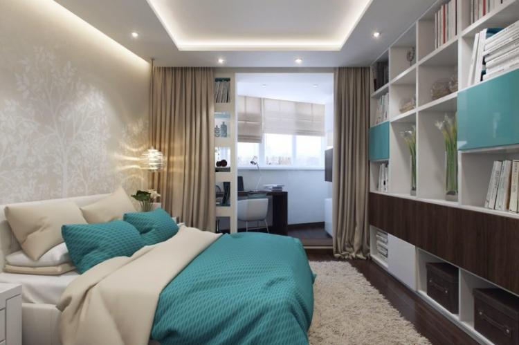 Зонирование спальни и балкона