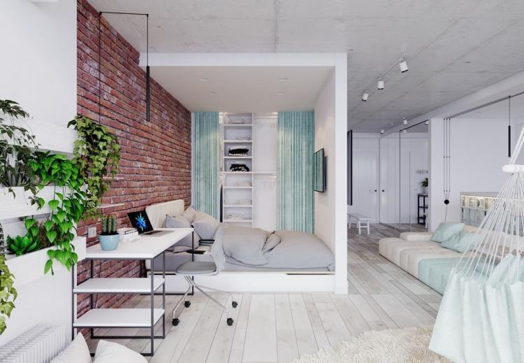 Подиум - зонирование комнаты на спальню и гостиную