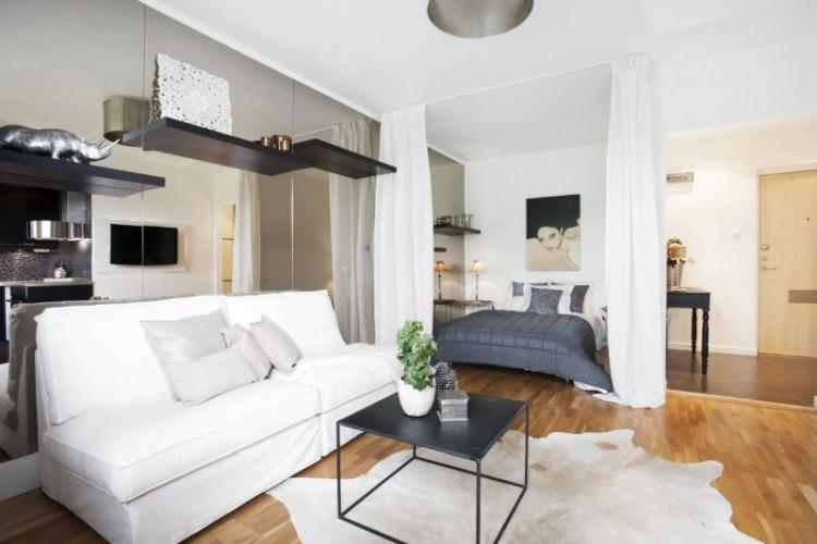 Зонирование комнаты на спальню и гостиную – дизайн фото