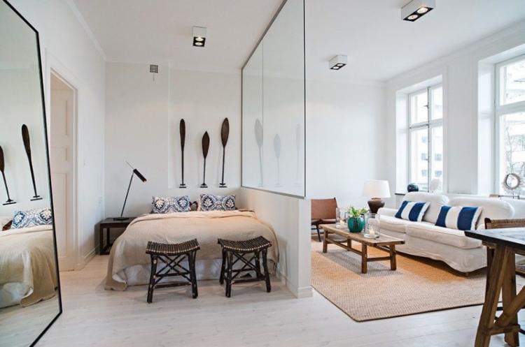 Зонирование комнаты на спальню и гостиную – дизайн фото