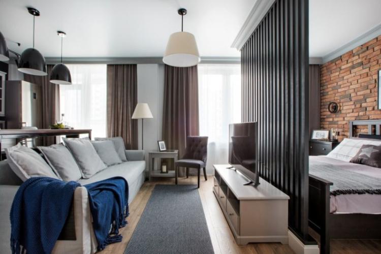 Зонирование комнаты на спальню и гостиную – дизайн фото