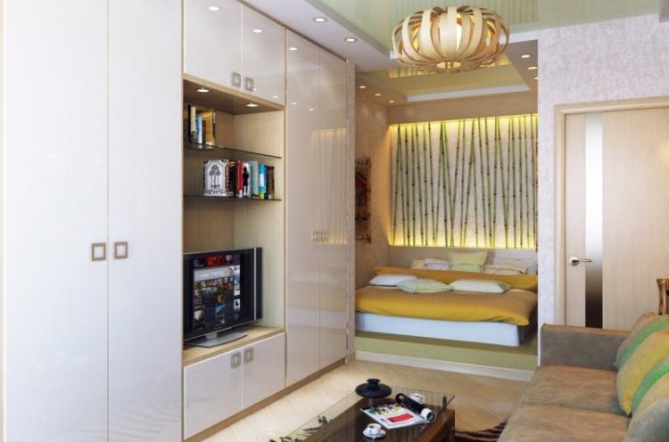 Зонирование комнаты на спальню и гостиную – дизайн фото