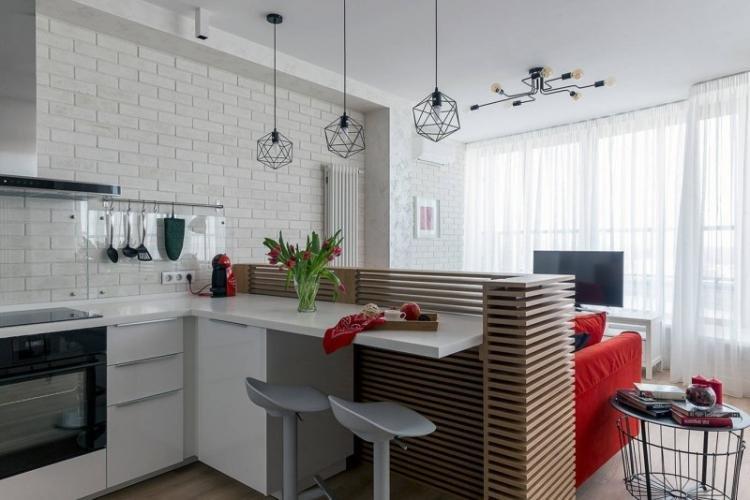 Зонирование кухни и гостиной - дизайн интерьера фото