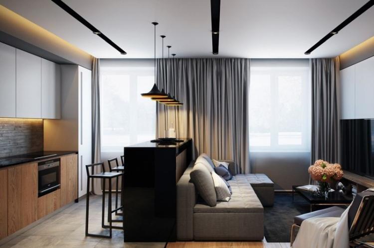 Зонирование кухни и гостиной - дизайн интерьера фото