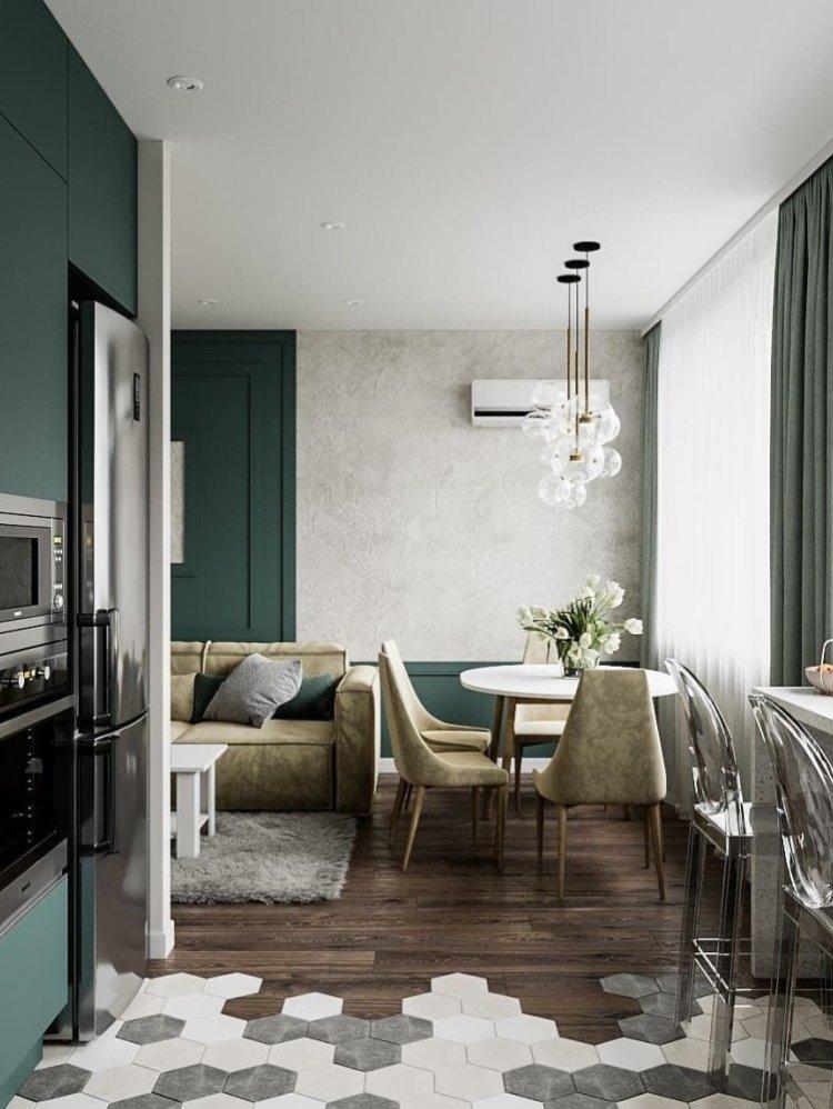 Зонирование кухни и гостиной - дизайн интерьера фото